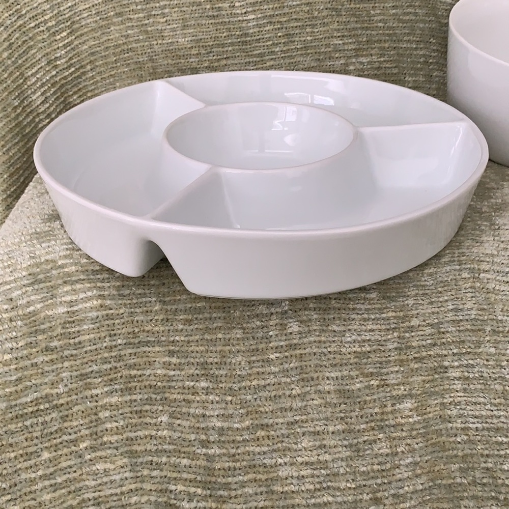 Porcelain White Round Serving Tray & Bowl Set - Picture 6 of 12